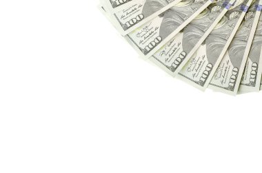 Amerikan parası bir sınır beyaz kopya alanı ile izole. Para sınırı yüz dolarlık banknotlar