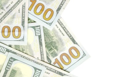 Amerikan parası bir sınır beyaz kopya alanı ile izole. Para sınırı yüz dolarlık banknotlar