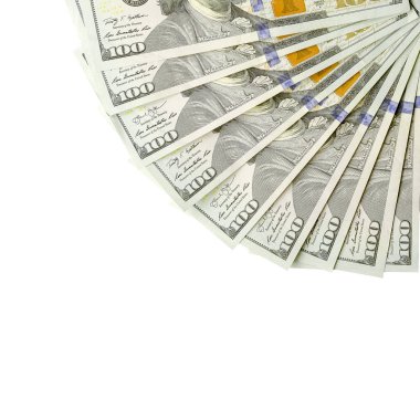 Amerikan parası bir sınır beyaz kopya alanı ile izole. Para sınırı yüz dolarlık banknotlar