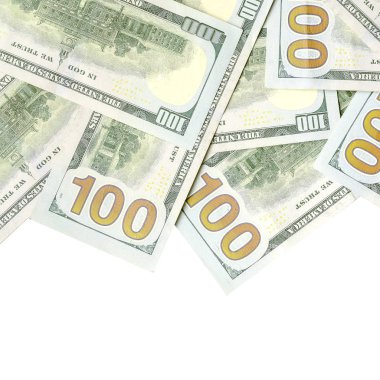 Amerikan parası bir sınır beyaz kopya alanı ile izole. Para sınırı yüz dolarlık banknotlar