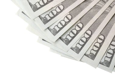 Amerikan parası bir sınır beyaz kopya alanı ile izole. Para sınırı yüz dolarlık banknotlar