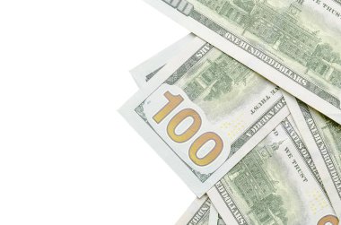 Amerikan parası bir sınır beyaz kopya alanı ile izole. Para sınırı yüz dolarlık banknotlar