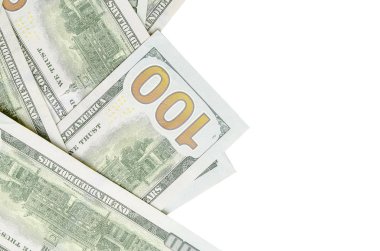 Amerikan parası bir sınır beyaz kopya alanı ile izole. Para sınırı yüz dolarlık banknotlar