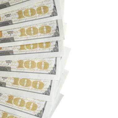 Amerikan parası bir sınır beyaz kopya alanı ile izole. Para sınırı yüz dolarlık banknotlar