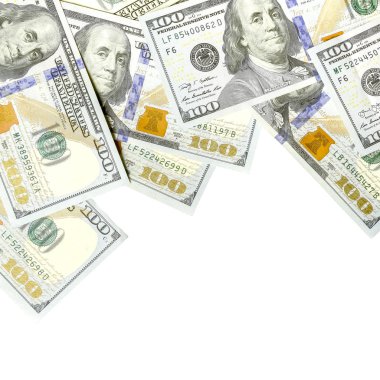 Amerikan parası bir sınır beyaz kopya alanı ile izole. Para sınırı yüz dolarlık banknotlar