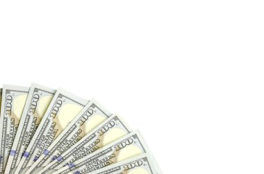 Amerikan parası bir sınır beyaz kopya alanı ile izole. Para sınırı yüz dolarlık banknotlar