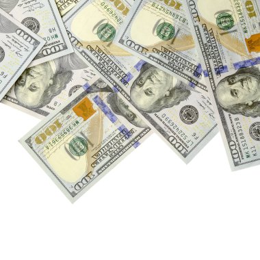 Amerikan parası bir sınır beyaz kopya alanı ile izole. Para sınırı yüz dolarlık banknotlar