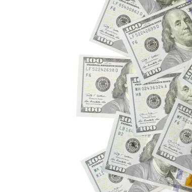 Amerikan parası bir sınır beyaz kopya alanı ile izole. Para sınırı yüz dolarlık banknotlar