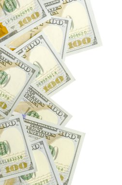 Amerikan parası bir sınır beyaz kopya alanı ile izole. Para sınırı yüz dolarlık banknotlar