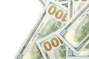 Amerikan parası bir sınır beyaz kopya alanı ile izole. Para sınırı yüz dolarlık banknotlar