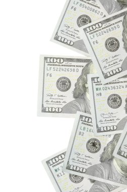 Amerikan parası bir sınır beyaz kopya alanı ile izole. Para sınırı yüz dolarlık banknotlar