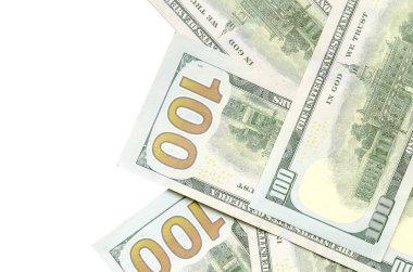 Amerikan parası bir sınır beyaz kopya alanı ile izole. Para sınırı yüz dolarlık banknotlar