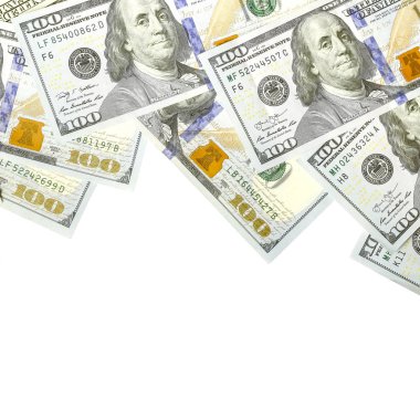 Amerikan parası bir sınır beyaz kopya alanı ile izole. Para sınırı yüz dolarlık banknotlar