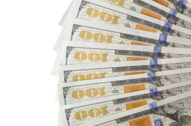 Amerikan parası bir sınır beyaz kopya alanı ile izole. Para sınırı yüz dolarlık banknotlar