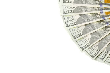 Amerikan parası bir sınır beyaz kopya alanı ile izole. Para sınırı yüz dolarlık banknotlar