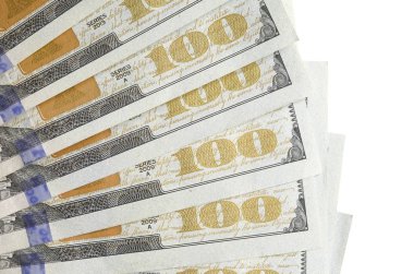 Amerikan parası bir sınır beyaz kopya alanı ile izole. Para sınırı yüz dolarlık banknotlar