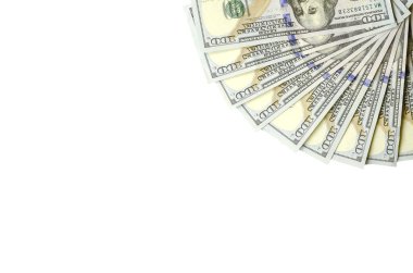 Amerikan parası bir sınır beyaz kopya alanı ile izole. Para sınırı yüz dolarlık banknotlar