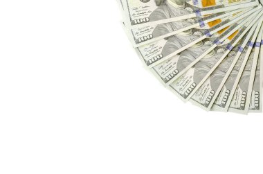 Amerikan parası bir sınır beyaz kopya alanı ile izole. Para sınırı yüz dolarlık banknotlar