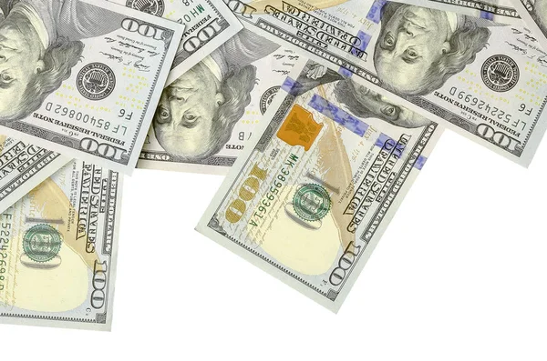 Amerikan parası bir sınır beyaz kopya alanı ile izole. Para sınırı yüz dolarlık banknotlar