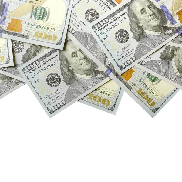 Amerikan parası bir sınır beyaz kopya alanı ile izole. Para sınırı yüz dolarlık banknotlar