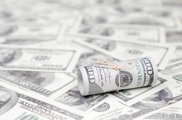 Dollars Opgerold Aangescherpt Met Band Ligt Een Perceel Van Amerikaanse — Stockfoto