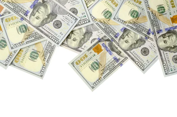 Amerikan parası bir sınır beyaz kopya alanı ile izole. Para sınırı yüz dolarlık banknotlar