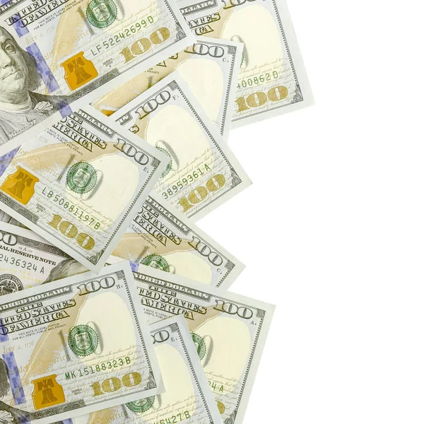 Amerikan parası bir sınır beyaz kopya alanı ile izole. Para sınırı yüz dolarlık banknotlar
