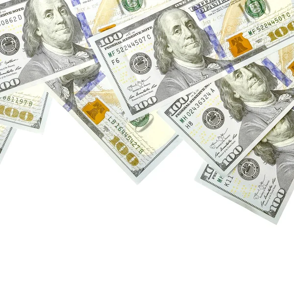 Amerikan parası bir sınır beyaz kopya alanı ile izole. Para sınırı yüz dolarlık banknotlar