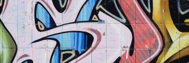 Konturlar ve gölgeleme yakın ile renkli sokak sanatı grafiti resimlerinin parçası. Gençlik çağdaş sanat kültürünün arka plan dokusu. Sarı turuncu ve kahverengi renkler