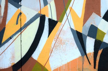 Konturlar ve gölgeleme yakın ile renkli sokak sanatı grafiti resimlerinin parçası. Gençlik çağdaş sanat kültürünün arka plan dokusu. Gri ve turuncu renkler