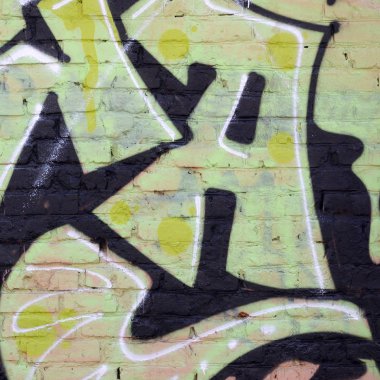 Konturlar ve gölgeleme yakın ile renkli sokak sanatı grafiti resimlerinin parçası. Gençlik çağdaş sanat kültürünün arka plan dokusu. Yeşil sarı renkler