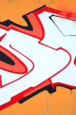Konturlar ve gölgeleme yakın ile renkli sokak sanatı grafiti resimlerinin parçası. Gençlik çağdaş sanat kültürünün arka plan dokusu. Turuncu, kırmızı ve siyah renkler