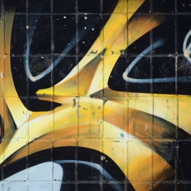 Konturlar ve gölgeleme yakın ile renkli sokak sanatı grafiti resimlerinin parçası. Gençlik çağdaş sanat kültürünün arka plan dokusu. Sarı turuncu ve kahverengi renkler