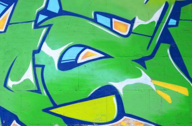 Konturlar ve gölgeleme yakın ile renkli sokak sanatı grafiti resimlerinin parçası. Gençlik çağdaş sanat kültürünün arka plan dokusu. Yeşil ve sarı renkler