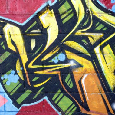 Konturlar ve gölgeleme yakın ile renkli sokak sanatı grafiti resimlerinin parçası. Gençlik çağdaş sanat kültürünün arka plan dokusu. Sarı turuncu ve kahverengi renkler