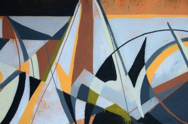 Konturlar ve gölgeleme yakın ile renkli sokak sanatı grafiti resimlerinin parçası. Gençlik çağdaş sanat kültürünün arka plan dokusu. Gri ve turuncu renkler