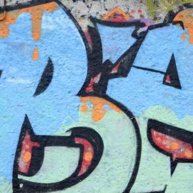 Konturlar ve gölgeleme yakın ile renkli sokak sanatı grafiti resimlerinin parçası. Gençlik çağdaş sanat kültürünün arka plan dokusu. Mavi turuncu ve siyah renkler