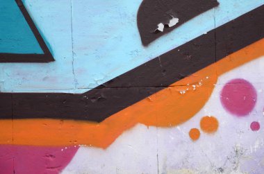 Konturlar ve gölgeleme yakın ile renkli sokak sanatı grafiti resimlerinin parçası. Gençlik çağdaş sanat kültürünün arka plan dokusu. Mavi turuncu ve siyah renkler