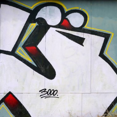 Konturlar ve gölgeleme yakın ile renkli sokak sanatı grafiti resimlerinin parçası. Gençlik çağdaş sanat kültürünün arka plan dokusu. Siyah beyaz ve kırmızı renkler