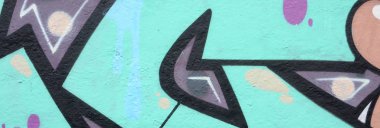 Konturlar ve gölgeleme yakın ile renkli sokak sanatı grafiti resimlerinin parçası. Gençlik çağdaş sanat kültürünün arka plan dokusu. Turkuaz yeşil renkler