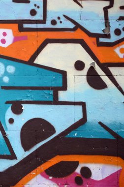 Konturlar ve gölgeleme yakın ile renkli sokak sanatı grafiti resimlerinin parçası. Gençlik çağdaş sanat kültürünün arka plan dokusu. Mavi turuncu ve siyah renkler