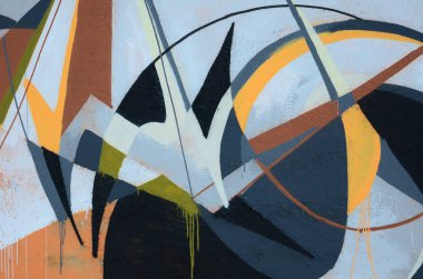 Konturlar ve gölgeleme yakın ile renkli sokak sanatı grafiti resimlerinin parçası. Gençlik çağdaş sanat kültürünün arka plan dokusu. Gri ve turuncu renkler