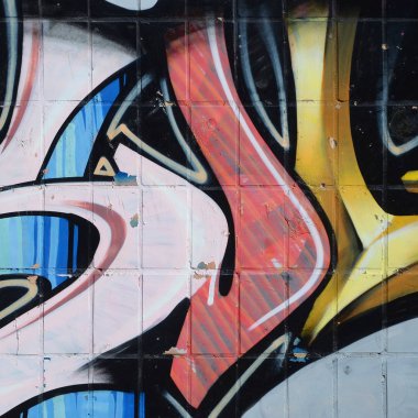 Konturlar ve gölgeleme yakın ile renkli sokak sanatı grafiti resimlerinin parçası. Gençlik çağdaş sanat kültürünün arka plan dokusu. Sarı turuncu ve kahverengi renkler