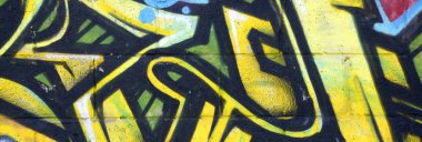 Konturlar ve gölgeleme yakın ile renkli sokak sanatı grafiti resimlerinin parçası. Gençlik çağdaş sanat kültürünün arka plan dokusu. Sarı turuncu ve kahverengi renkler