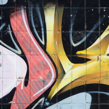 Konturlar ve gölgeleme yakın ile renkli sokak sanatı grafiti resimlerinin parçası. Gençlik çağdaş sanat kültürünün arka plan dokusu. Sarı turuncu ve kahverengi renkler