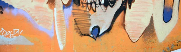 Frammento Graffiti Colorati Street Art Con Contorni Ombreggiature Ravvicinate Struttura — Foto Stock