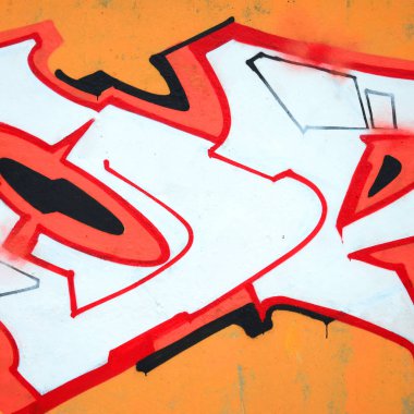 Konturlar ve gölgeleme yakın ile renkli sokak sanatı grafiti resimlerinin parçası. Gençlik çağdaş sanat kültürünün arka plan dokusu. Turuncu, kırmızı ve siyah renkler