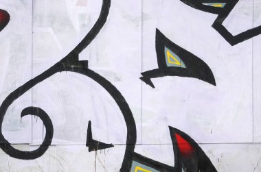 Konturlar ve gölgeleme yakın ile renkli sokak sanatı grafiti resimlerinin parçası. Gençlik çağdaş sanat kültürünün arka plan dokusu. Siyah beyaz ve kırmızı renkler