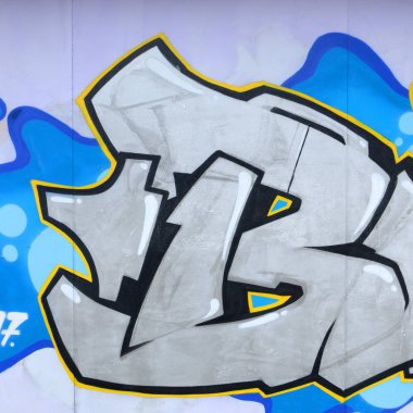 Konturlar ve gölgeleme yakın ile renkli sokak sanatı grafiti resimlerinin parçası. Gençlik çağdaş sanat kültürünün arka plan dokusu. Mavi ve krom renkler