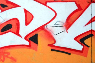 Konturlar ve gölgeleme yakın ile renkli sokak sanatı grafiti resimlerinin parçası. Gençlik çağdaş sanat kültürünün arka plan dokusu. Turuncu, kırmızı ve siyah renkler